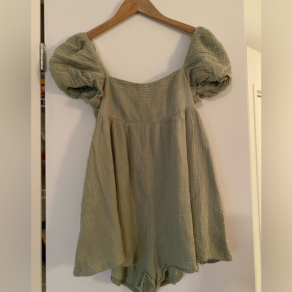 Princess Polly Olive Green Puff Sleeve Romper